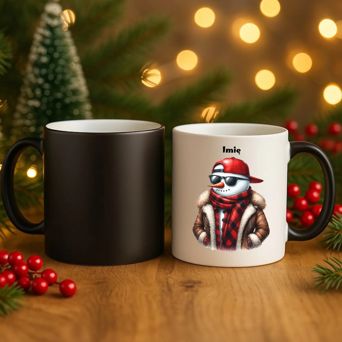 Kubek magiczny świąteczny - Stylowy bałwan - personalizowany BN129 - StoryCups.pl