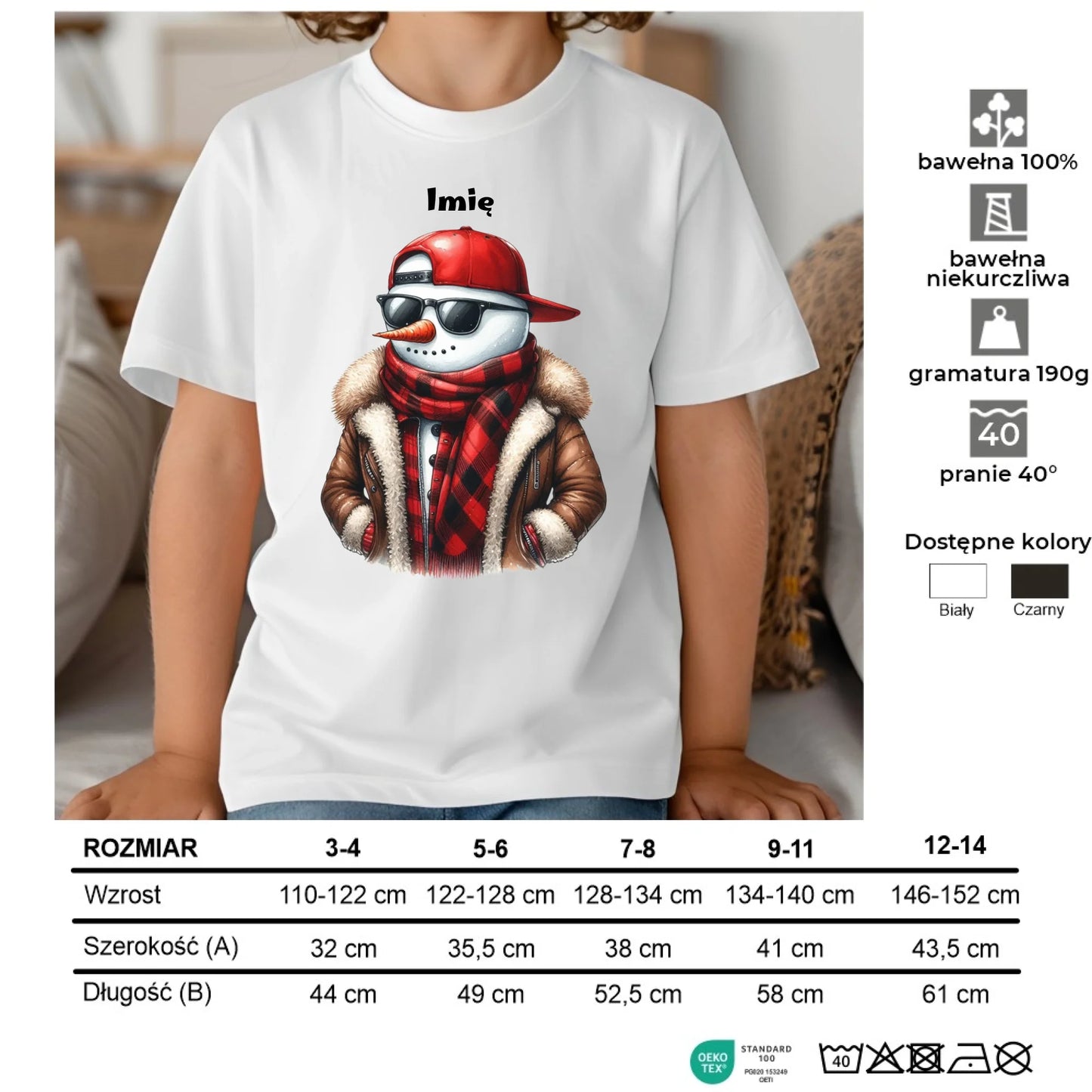 Koszulka dziecięca świąteczna - Stylowy bałwan - personalizowana BN129 - StoryCups.pl