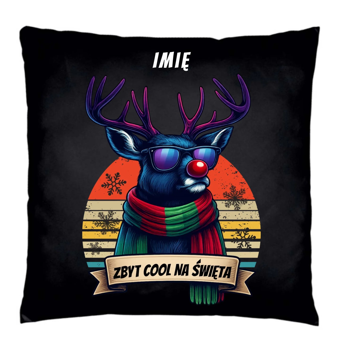 Poduszka dekoracyjna świąteczna z reniferem - Zbyt cool na święta - personalizowana BN128 - StoryCups.pl