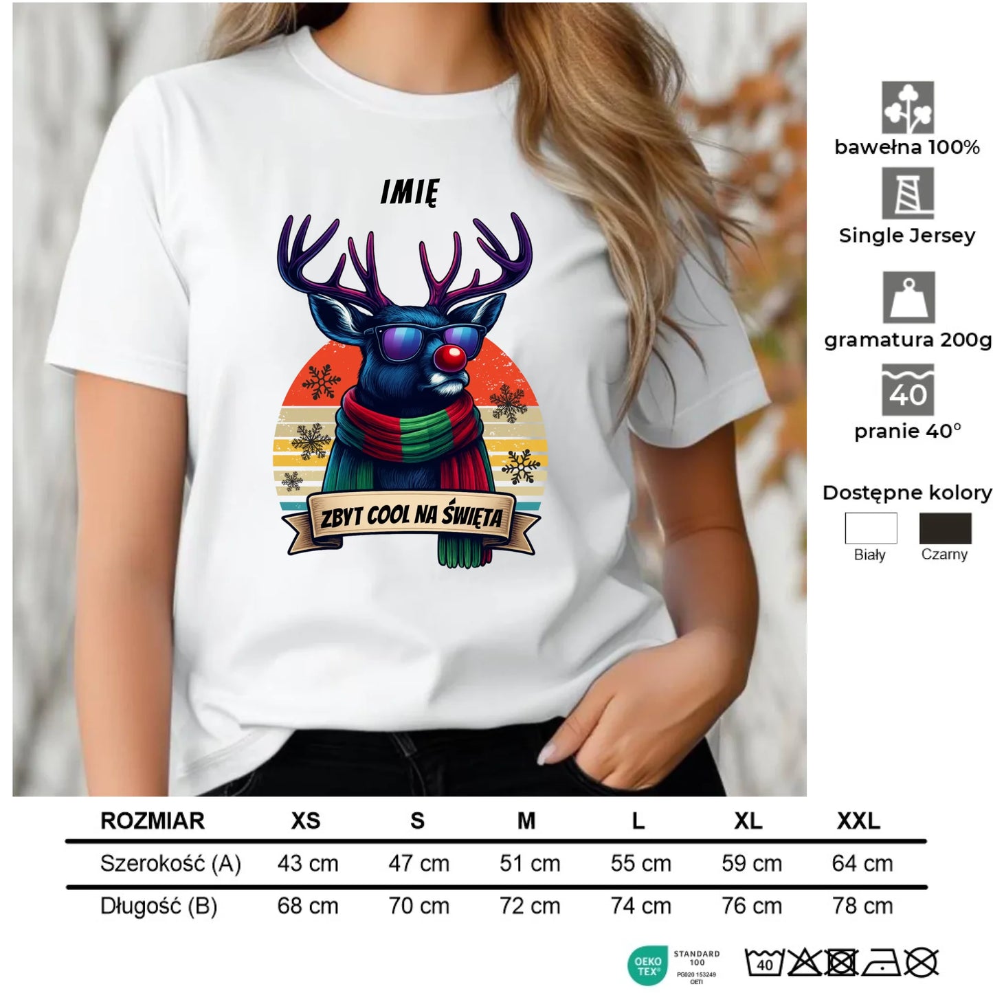 Koszula damska świąteczna z reniferem - Zbyt cool na święta - personalizowana BN128 - StoryCups.pl