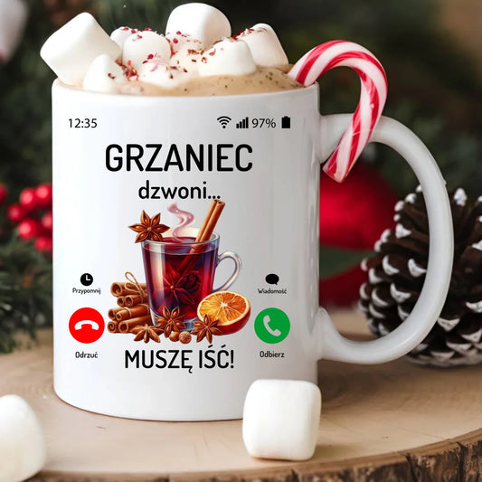 Kubek świąteczny - Grzaniec dzwoni, muszę iść BN127 - StoryCups.pl
