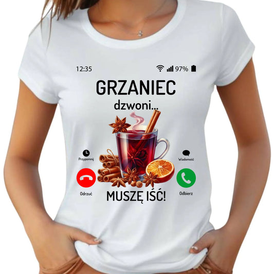 Koszulka damska świąteczna - Grzaniec dzwoni, muszę iść BN127 - StoryCups.pl
