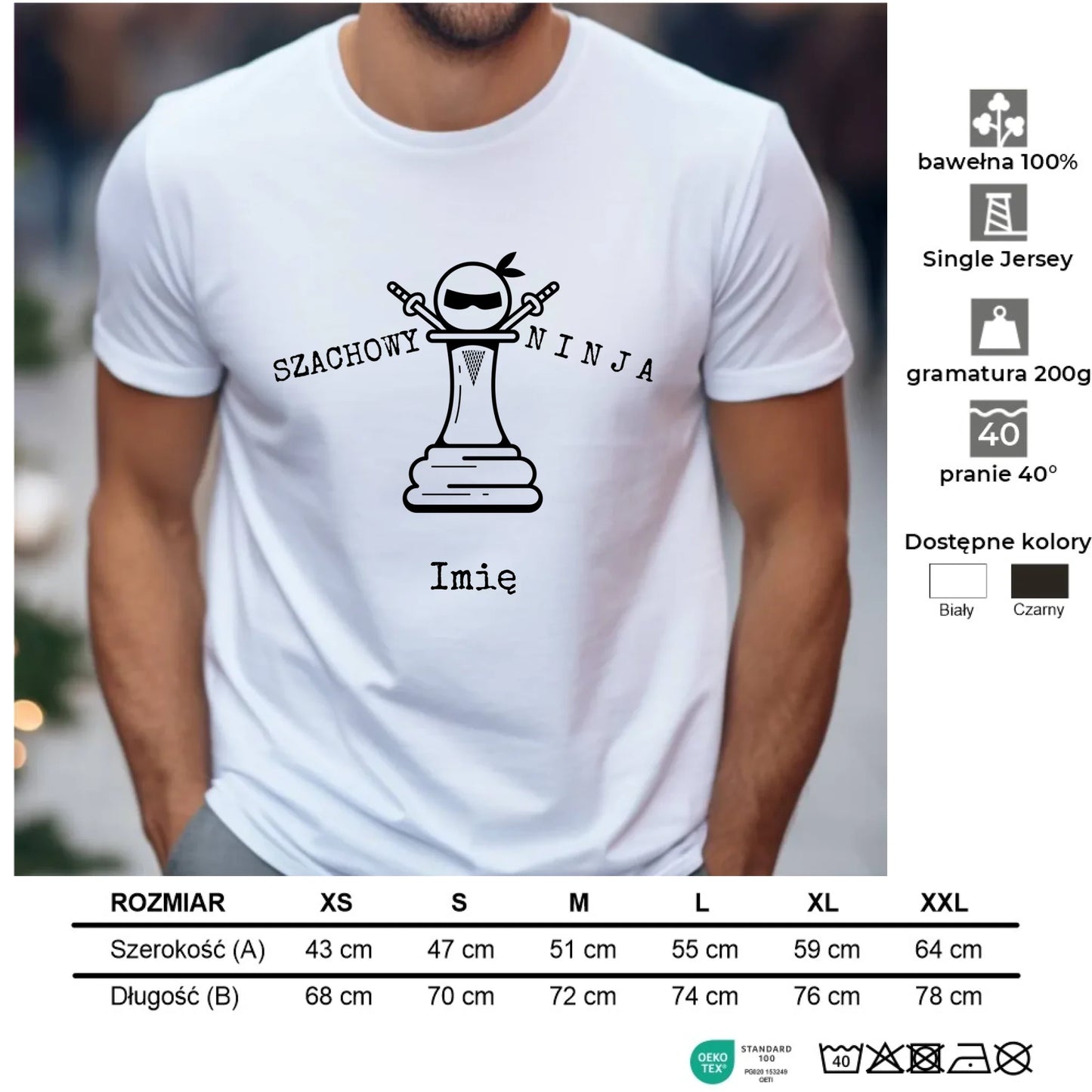 Koszulka męska dla szachisty - Szachowy ninja - personalizowana HSZ01 - StoryCups.pl