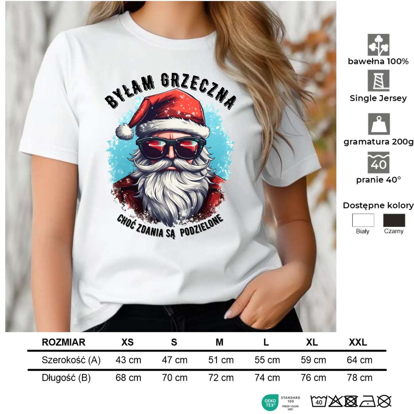 Koszulka damska świąteczna z Mikołajem - Byłam grzeczna, choć zdania są podzielone BN138 - StoryCups.pl