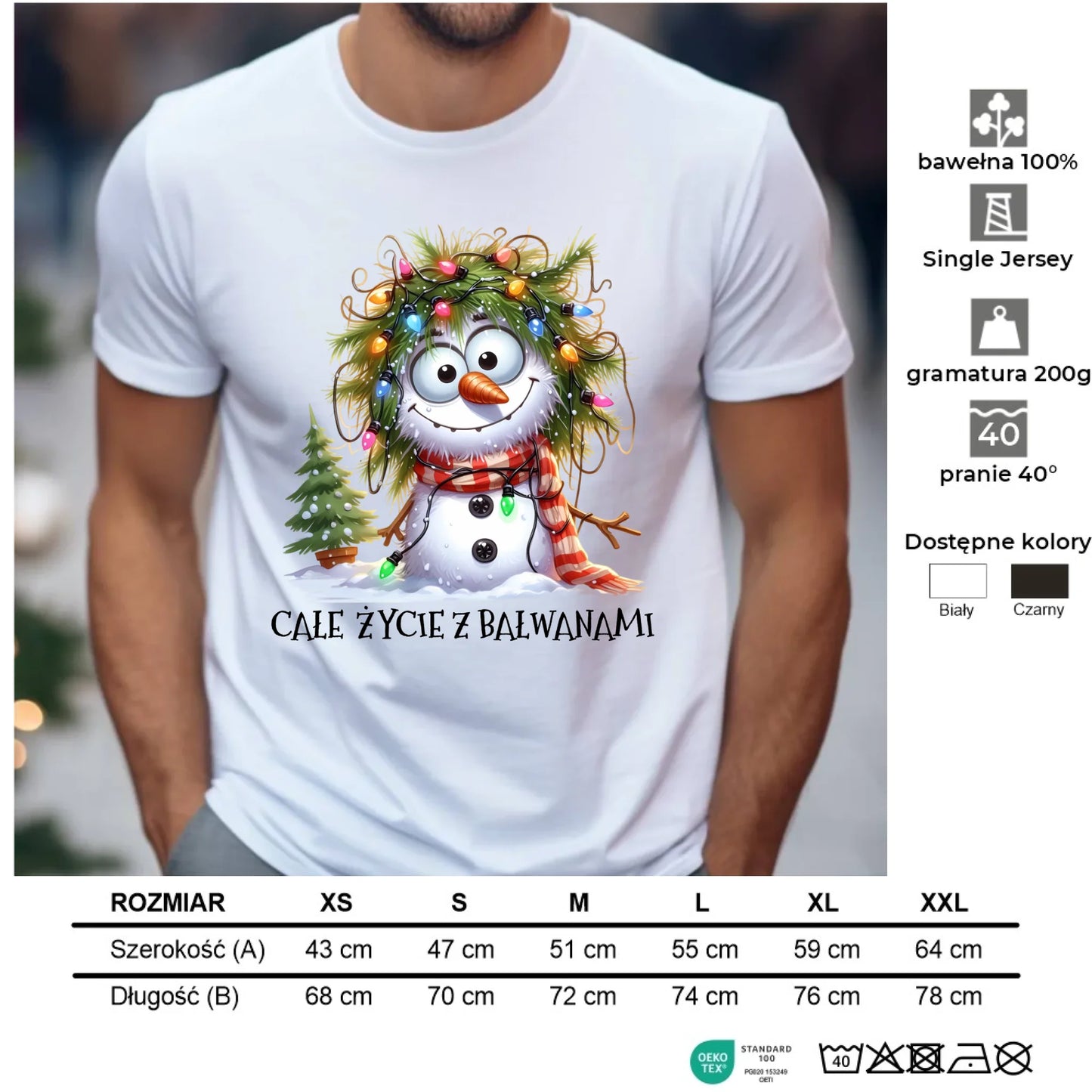 Koszulka męska świąteczna - Całe życie z bałwanami BN125 - StoryCups.pl