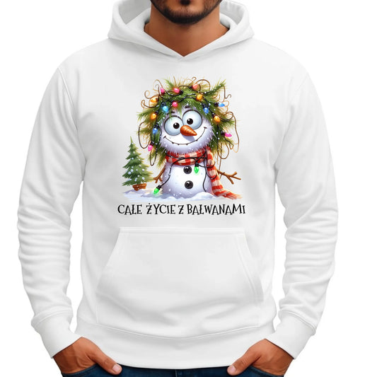Bluza męska z kapturem świąteczna - Całe życie z bałwanami BN125 - StoryCups.pl