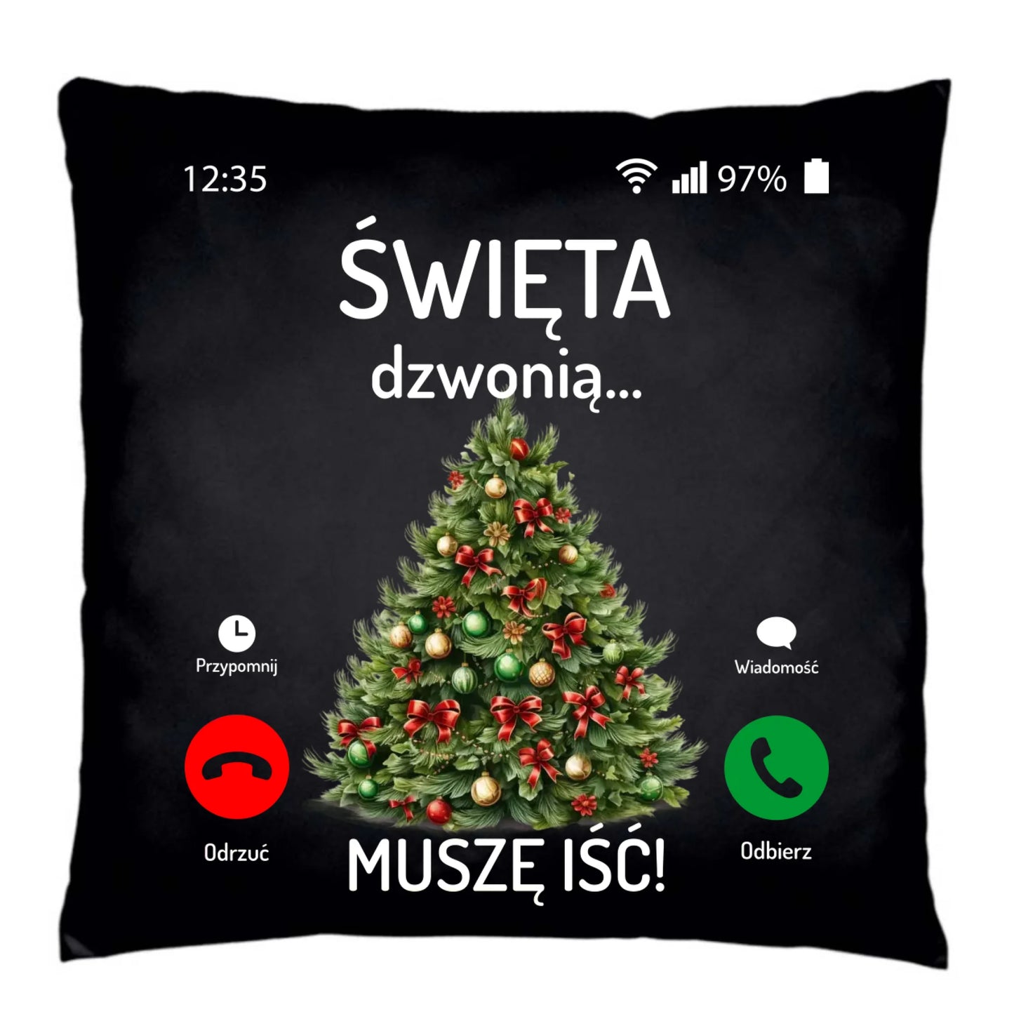 Poduszka dekoracyjna świąteczna - Choinka Święta dzwonią muszę iść BN124 - StoryCups.pl
