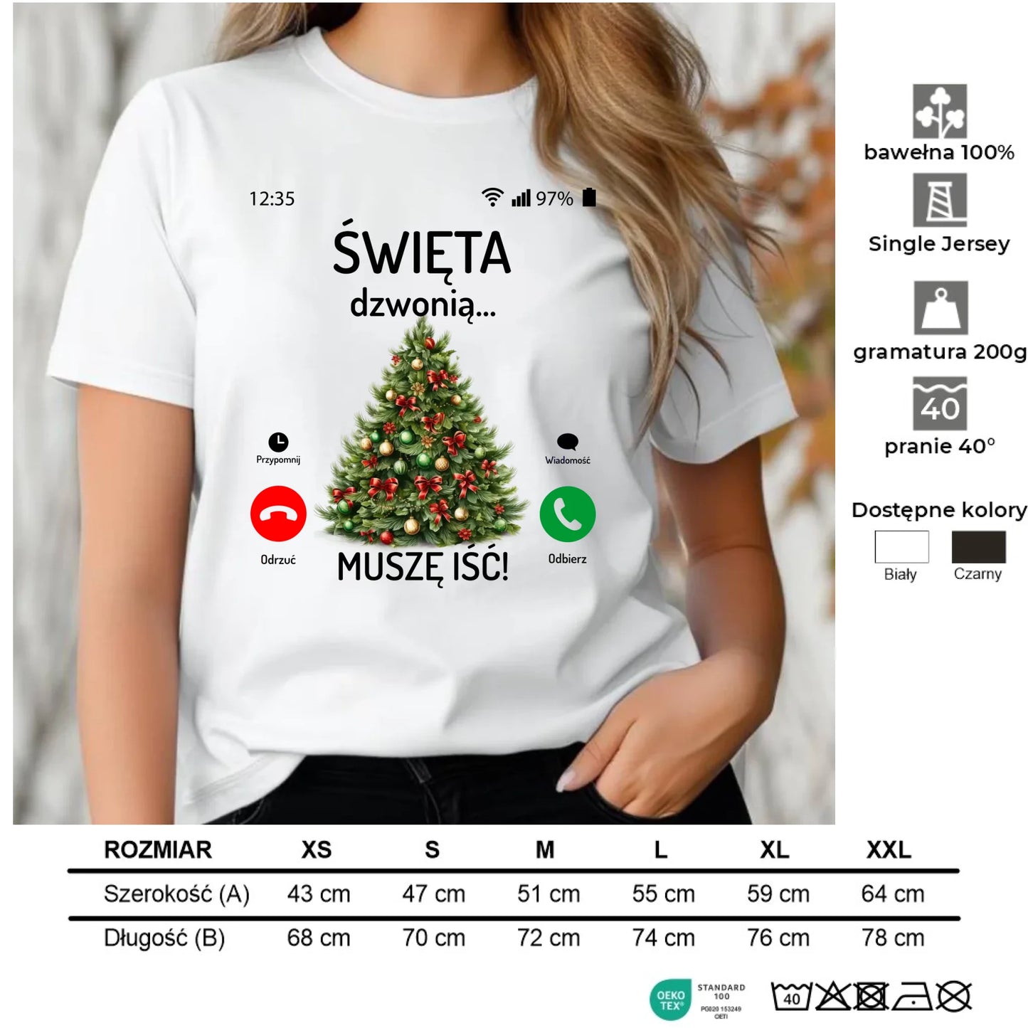 Koszulka damska świąteczna - Choinka Święta dzwonią muszę iść BN124 - StoryCups.pl