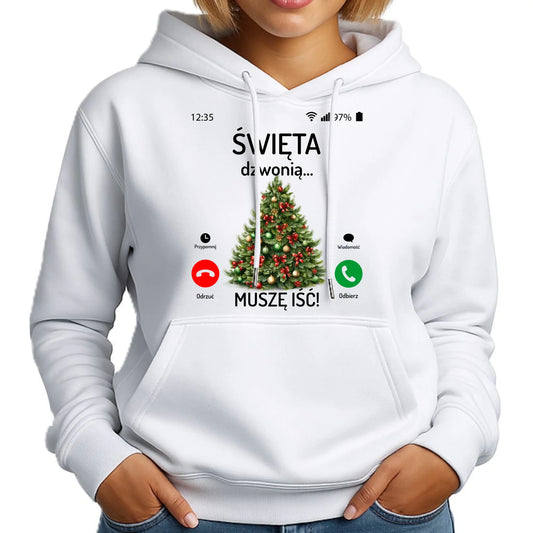 Bluza damska z kapturem świąteczna - Choinka Święta dzwonią muszę iść BN124 - StoryCups.pl