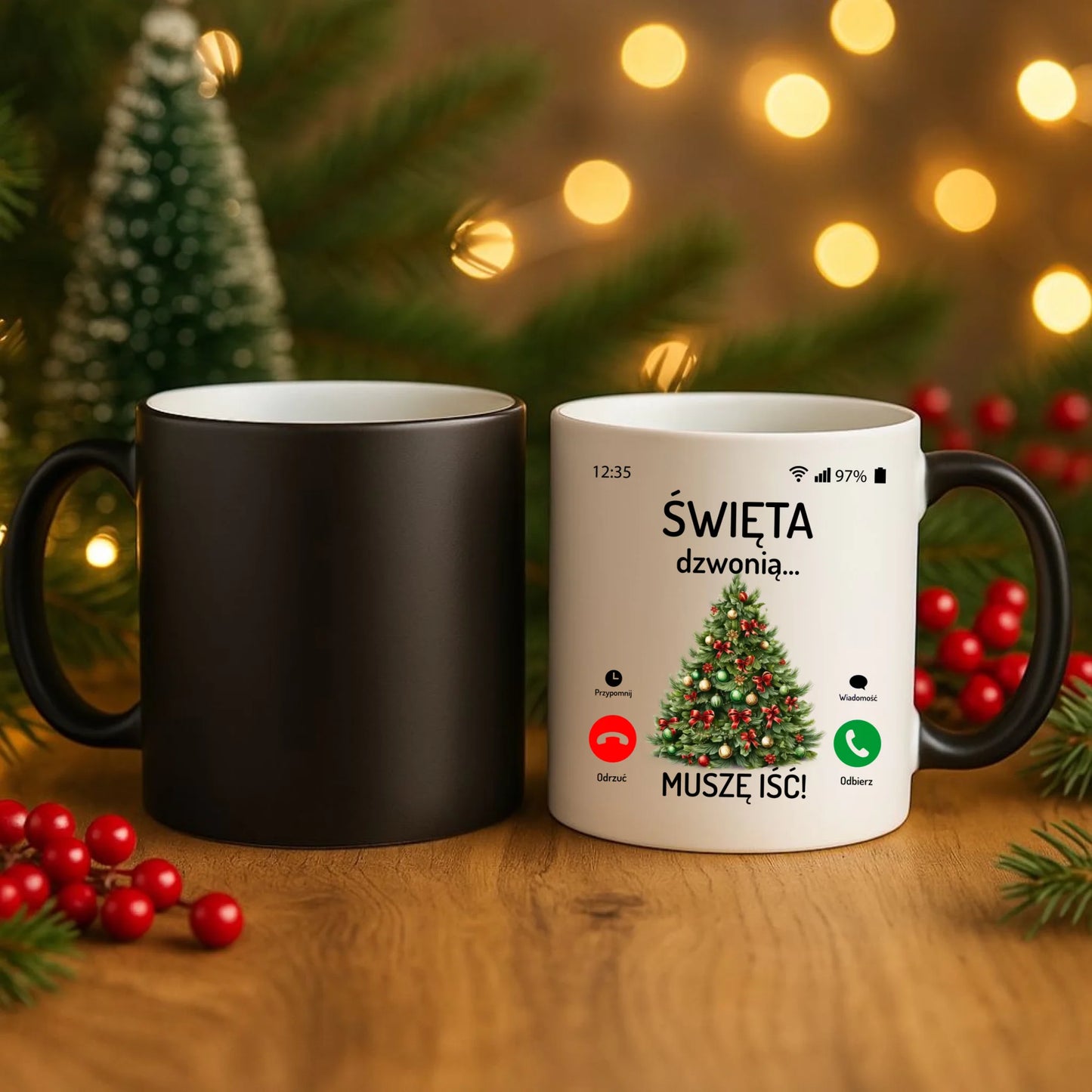 Kubek magiczny świąteczny - Choinka Święta dzwonią muszę iść BN124 - StoryCups.pl