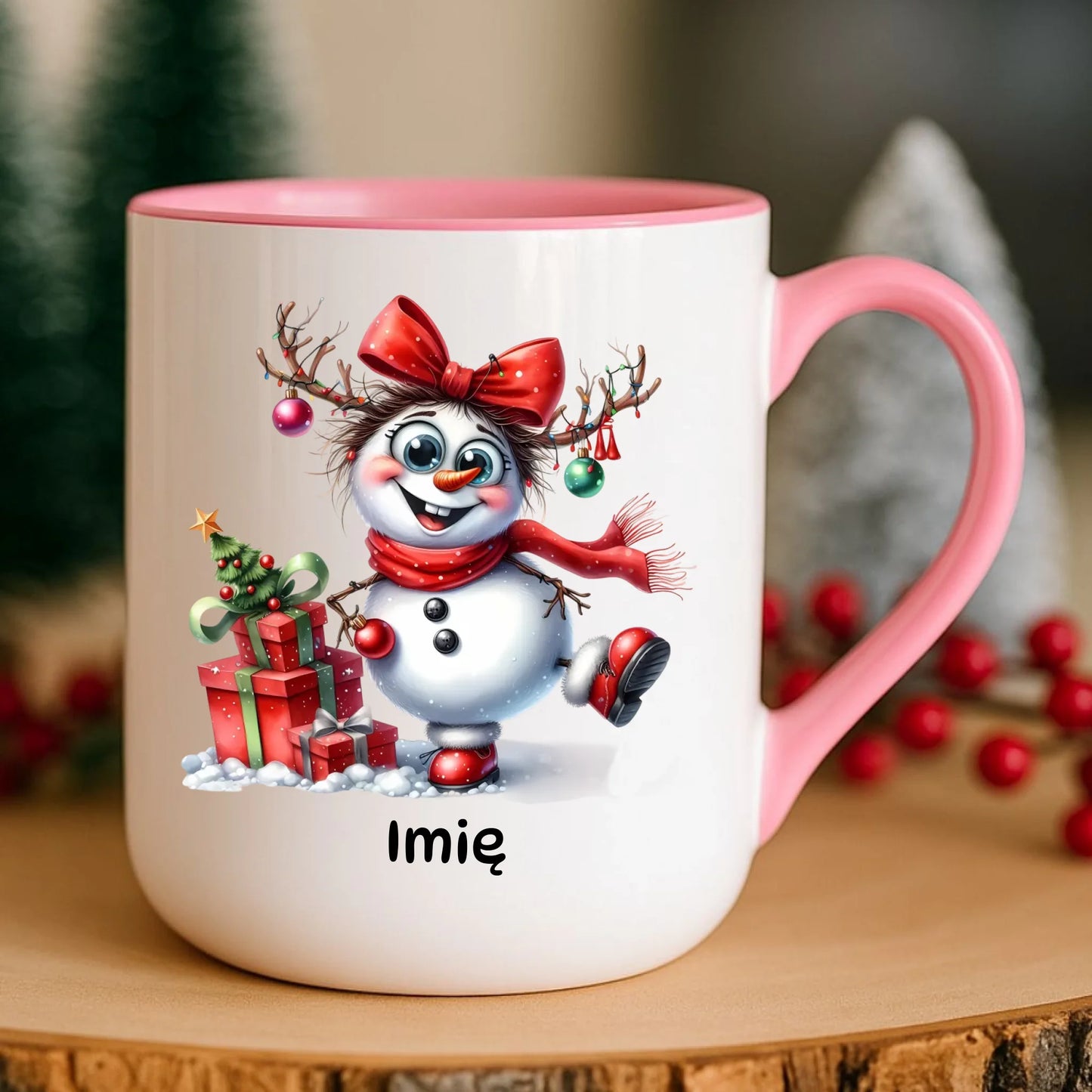 Kubek elegant świąteczny dla niej - Bałwanek - personalizowany BN123 - StoryCups.pl