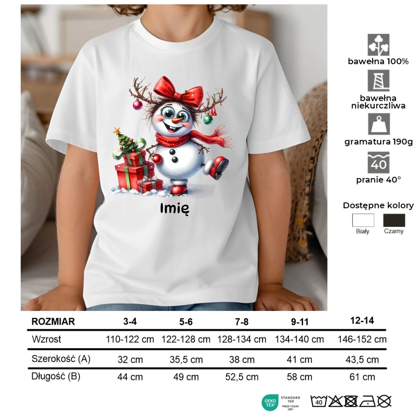 Koszulka dziecięca świąteczna dla dziewczynki - Bałwanek - personalizowana BN123 - StoryCups.pl