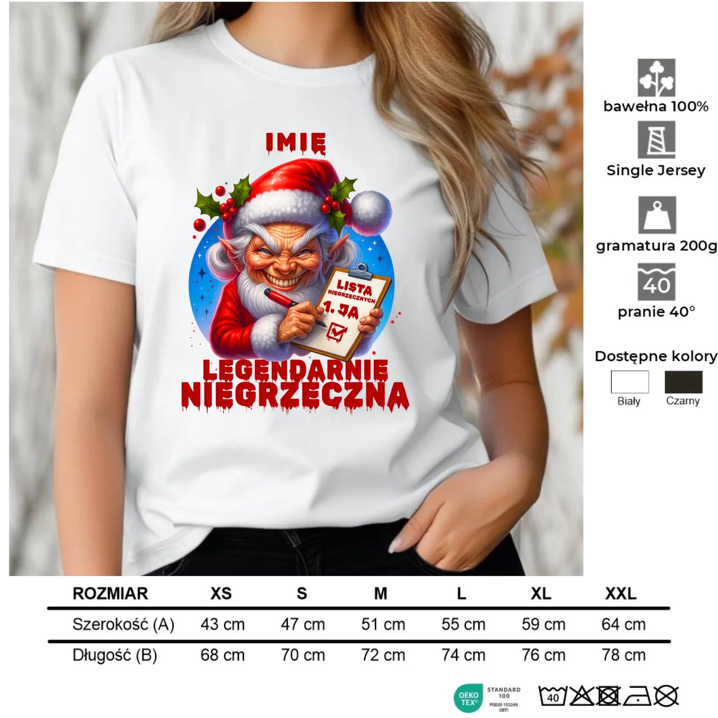 Koszulka damska świąteczna - Legendarnie niegrzeczna - personalizowana BN122 - StoryCups.pl