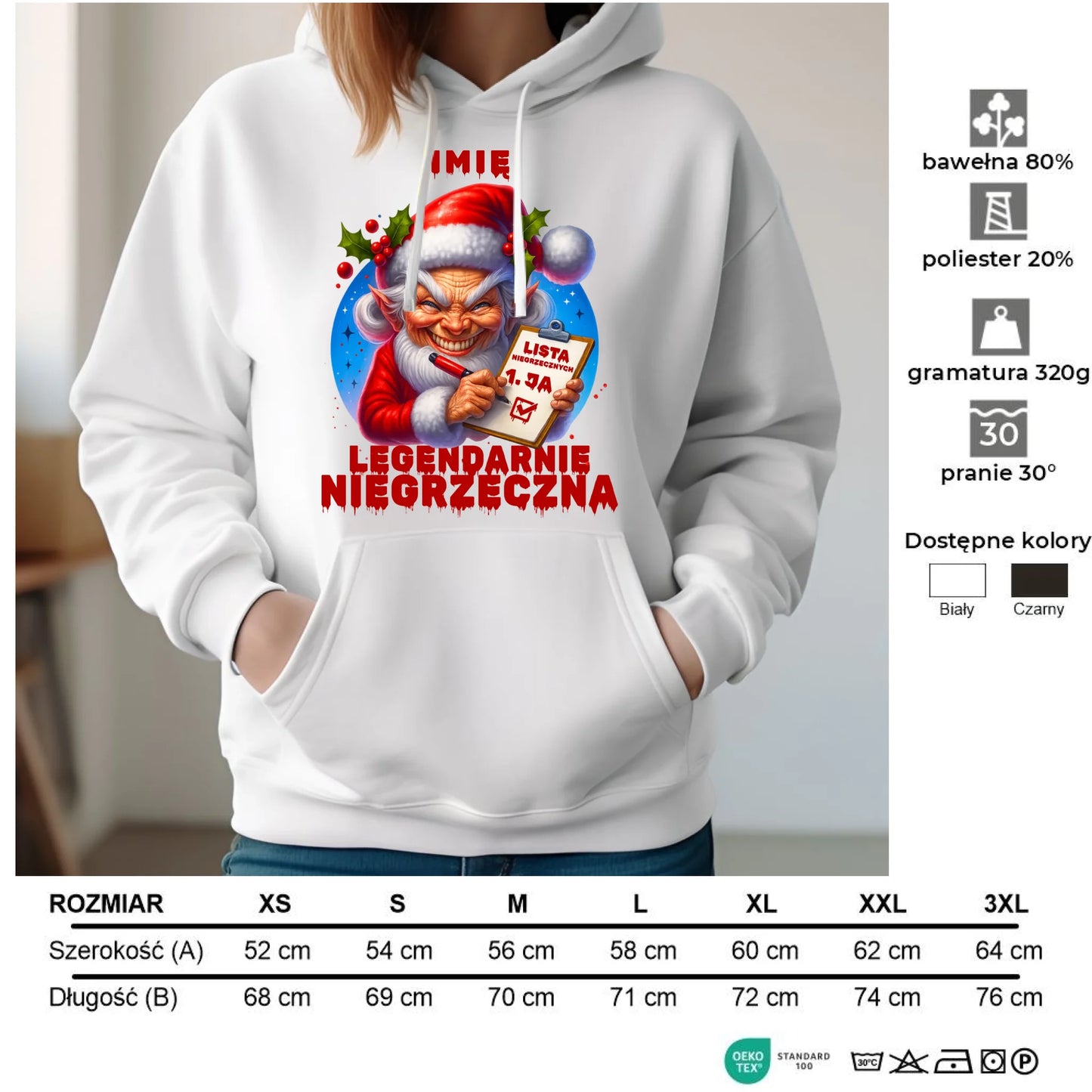Bluza damska z kapturem świąteczna - Legendarnie niegrzeczna - personalizowana BN122 - StoryCups.pl