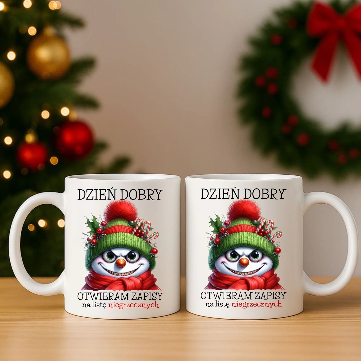 Zestaw poduszka i kubek świąteczny - Niegrzeczny bałwan - Dzień dobry otwieram zapisy na listę BN121 - StoryCups.pl