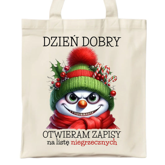 Torba świąteczna - Niegrzeczny bałwan - Dzień dobry otwieram zapisy na listę BN121 - StoryCups.pl