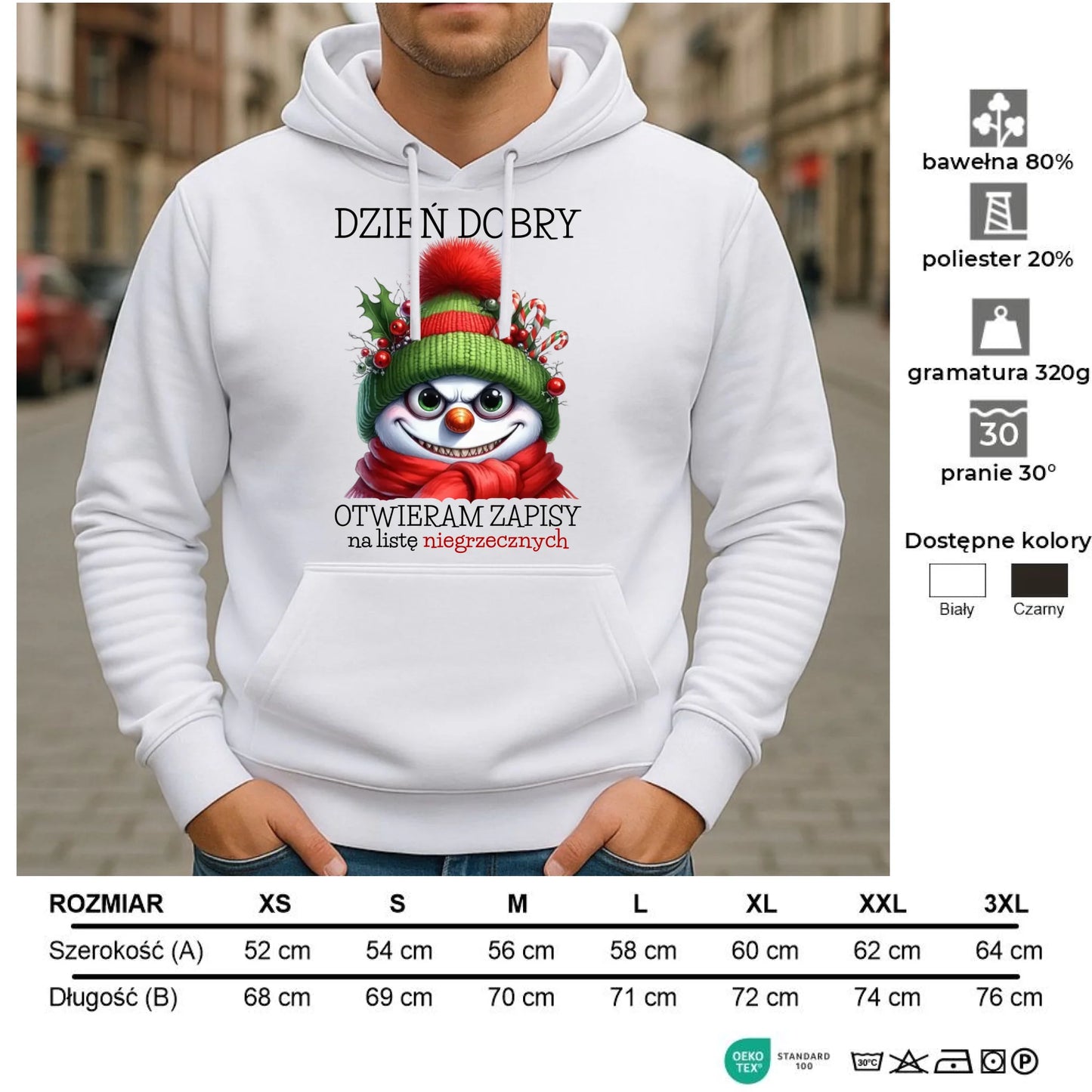 Bluza męska z kapturem świąteczna - Niegrzeczny bałwan - Dzień dobry otwieram zapisy na listę BN121 - StoryCups.pl