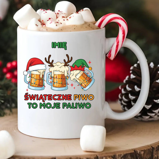 Kubek świąteczny - Świąteczne piwo to moje paliwo - personalizowany BN119 - StoryCups.pl