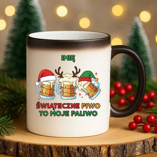 Kubek magiczny świąteczny - Świąteczne piwo to moje paliwo - personalizowany BN119 - StoryCups.pl