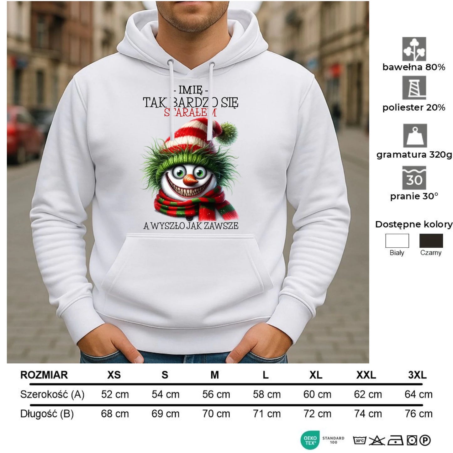 Bluza męska z kapturem świąteczna - Tak bardzo się starałem - personalizowana BN120 - StoryCups.pl