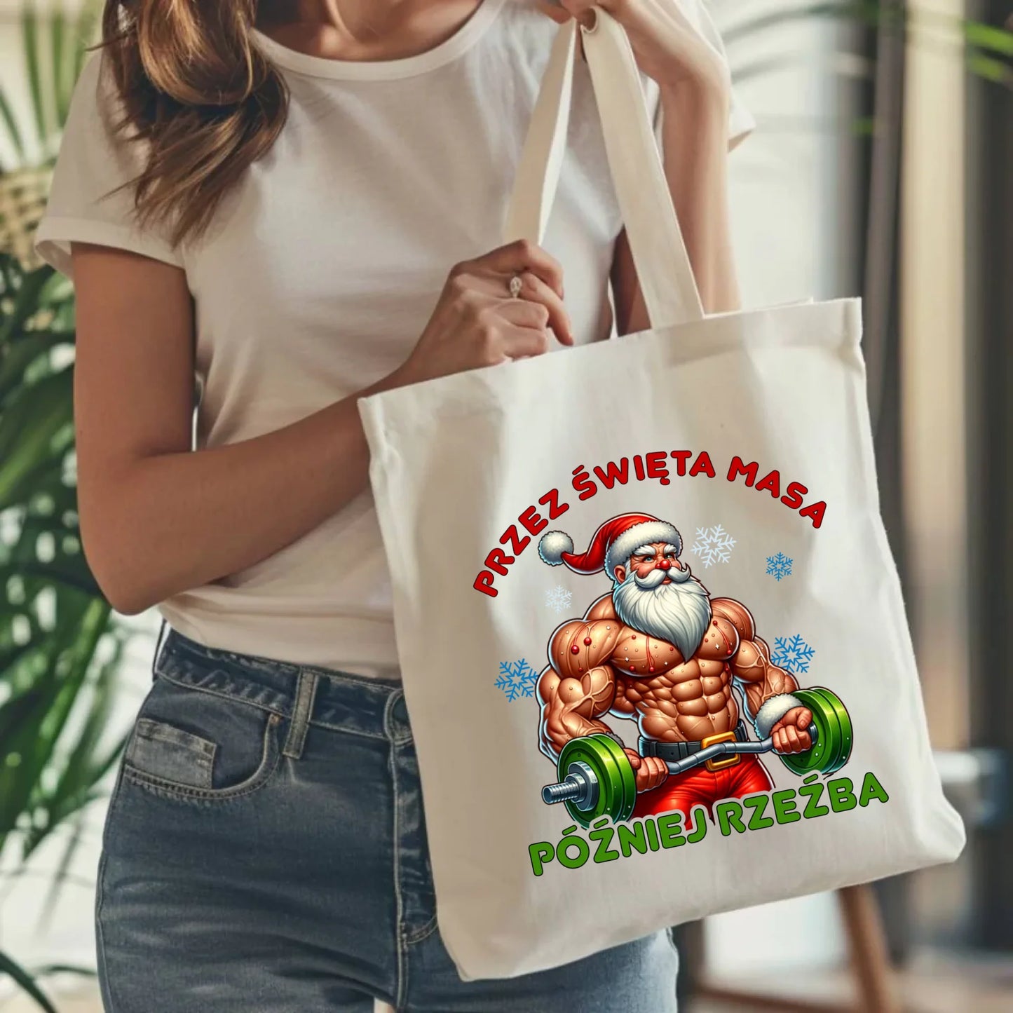 Torba świąteczna - Mikołaj na siłowni - Przez święta masa, później rzeźba BN139 - StoryCups.pl