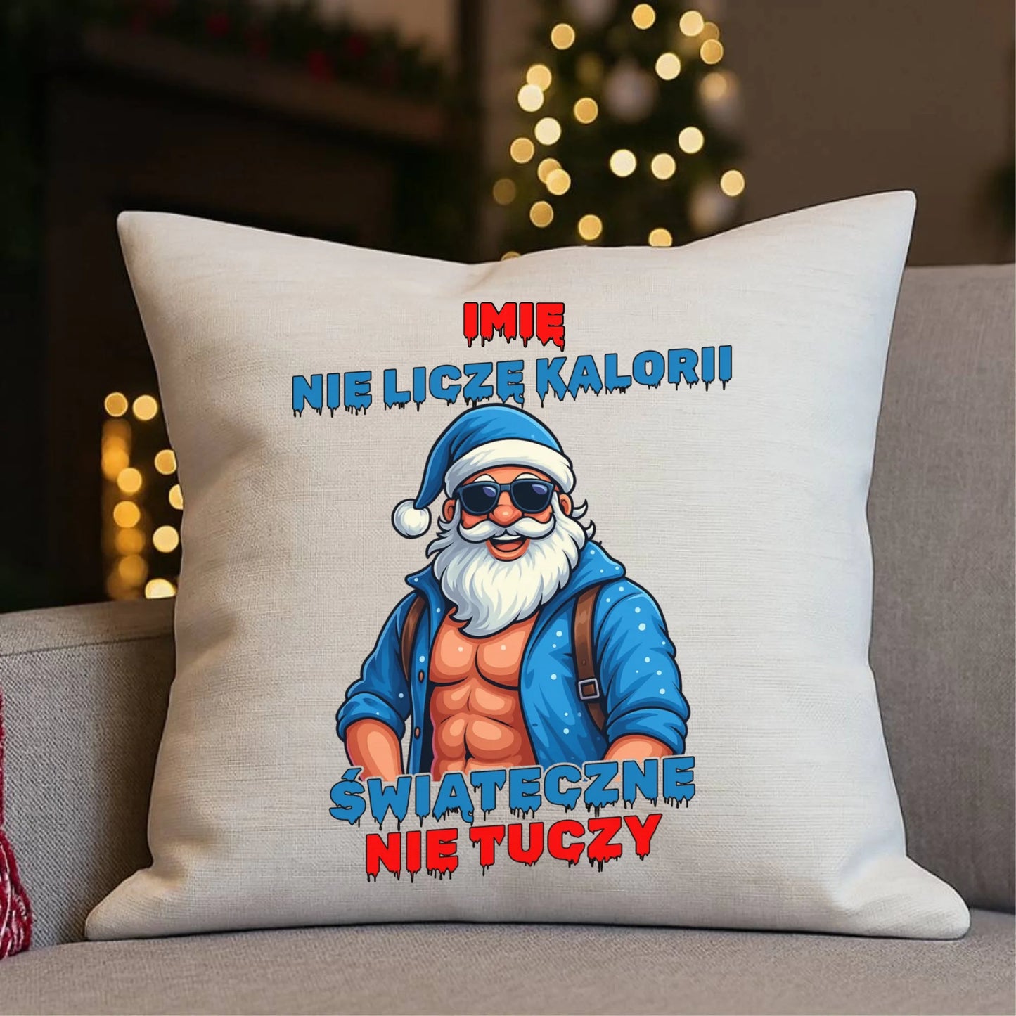 Poduszka świąteczna z Mikołajem - Świąteczne nie tuczy - personalizowana BN118 - StoryCups.pl