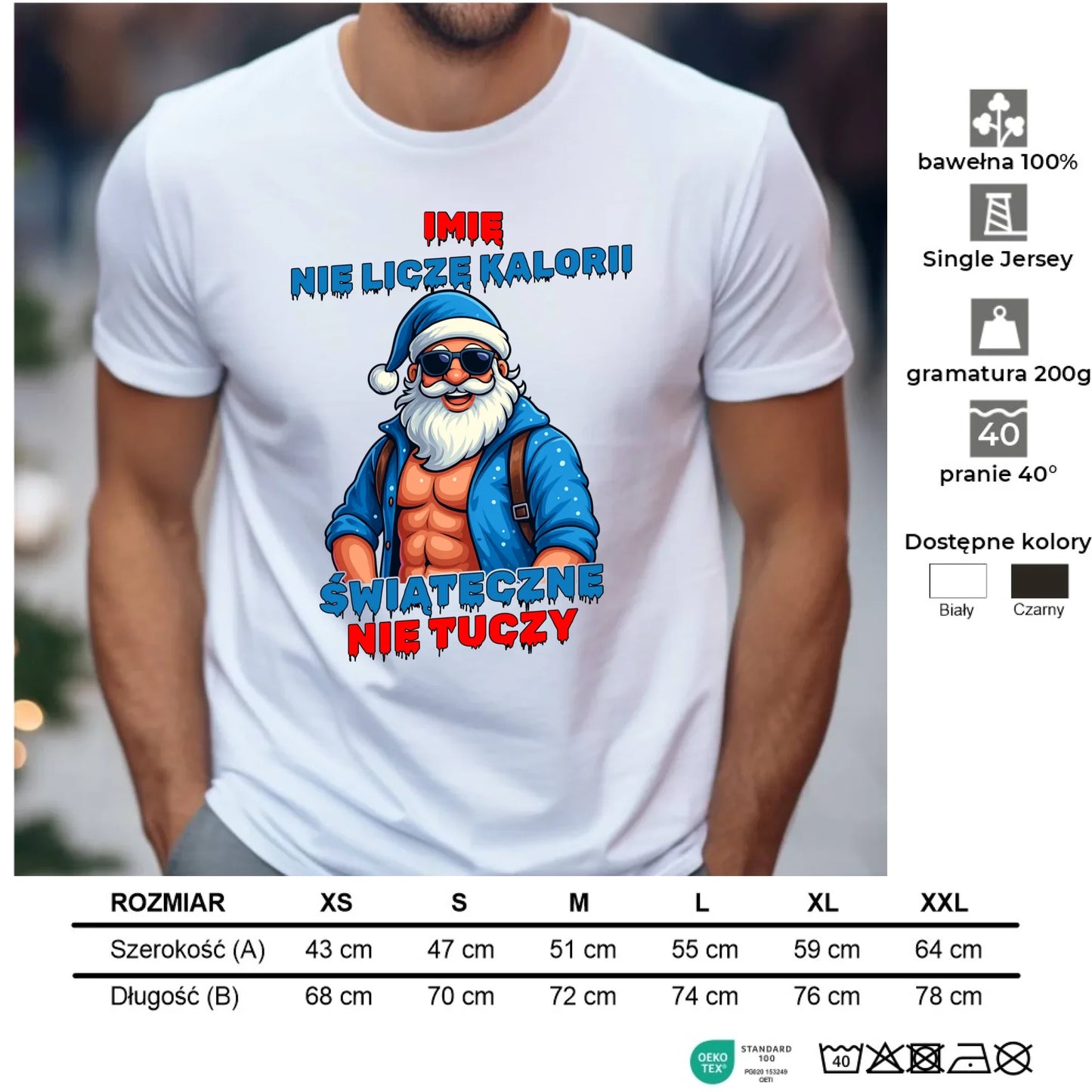 Koszulka męska świąteczna z Mikołajem - Świąteczne nie tuczy - personalizowana BN118 - StoryCups.pl