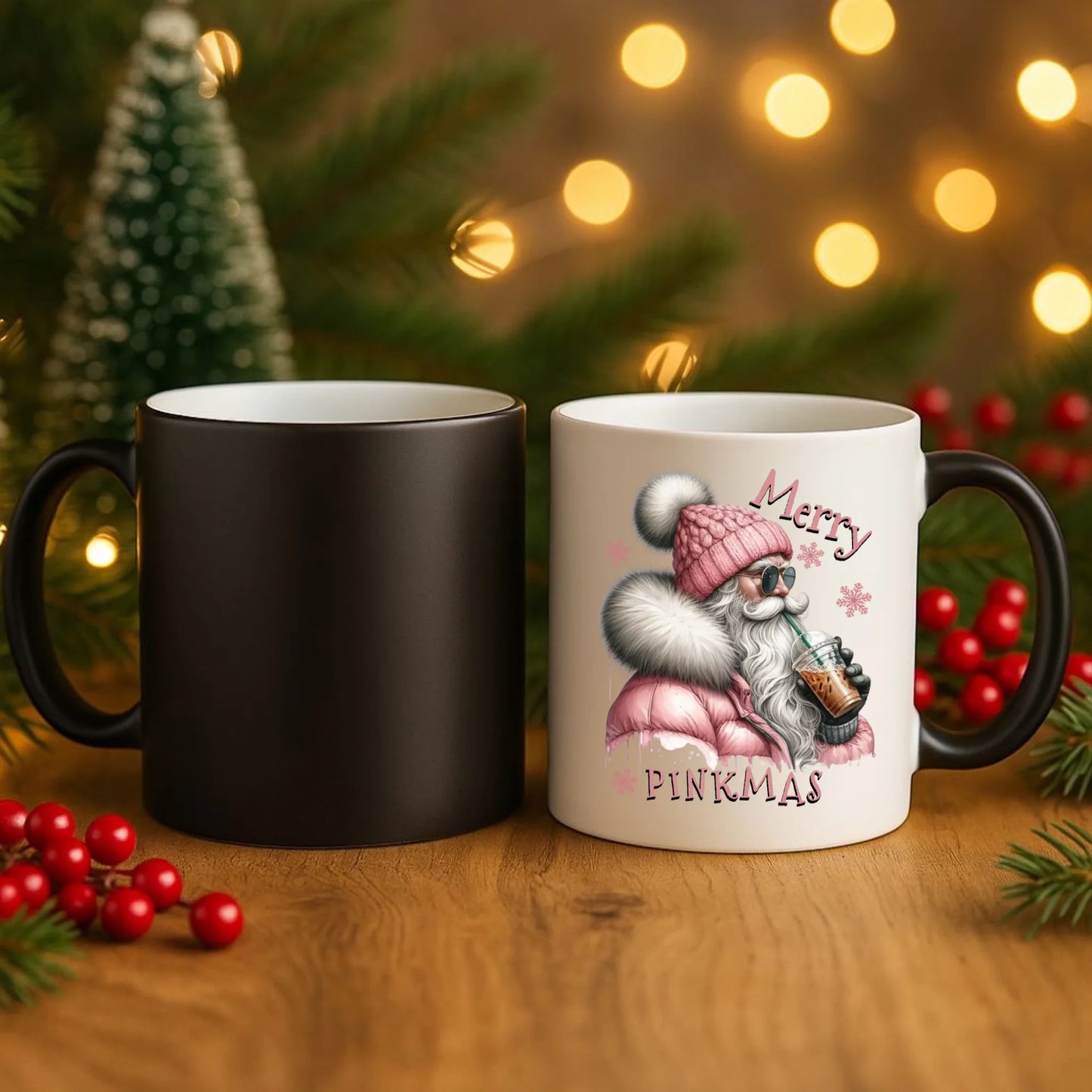 Kubek magiczny świąteczny - Różowe Święta - Merry pinkmas BN117 - StoryCups.pl
