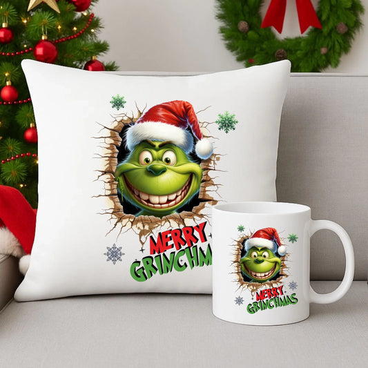Zestaw poduszka i kubek świąteczny - Grinch - Merry Grinchmas BN113 - StoryCups.pl