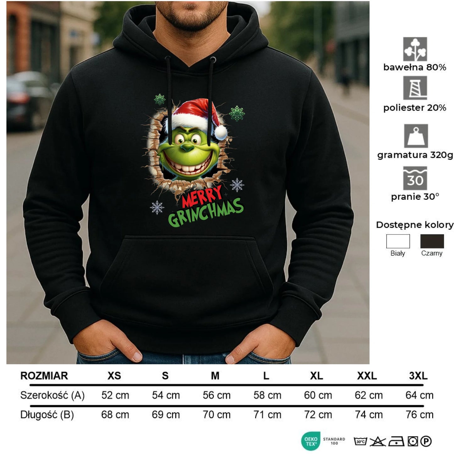 Bluza męska z kapturem świąteczna - Grinch - Merry Grinchmas BN113 - StoryCups.pl