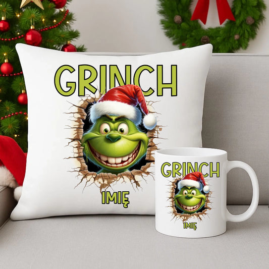 Zestaw poduszka i kubek świąteczny - Grinch - personalizowany BN112 - StoryCups.pl