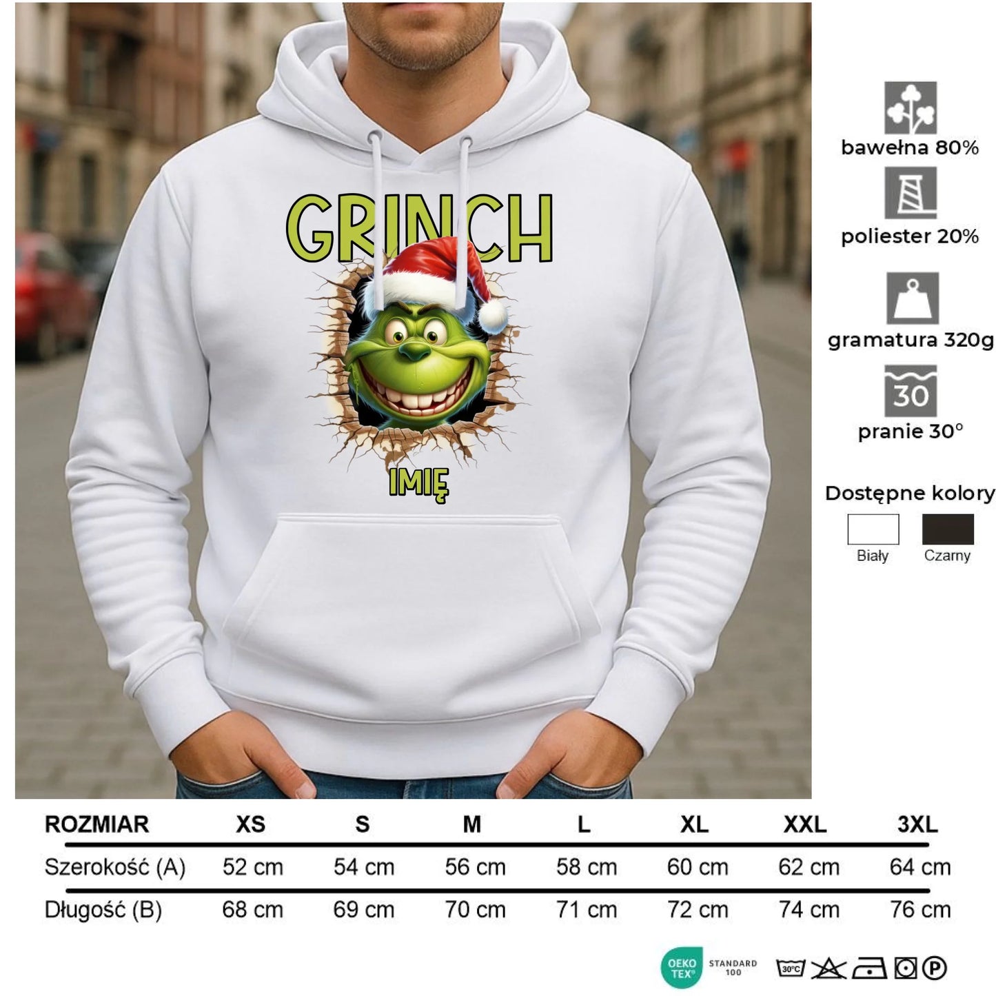 Bluza męska z kapturem świąteczna - Grinch - personalizowana BN112 - StoryCups.pl