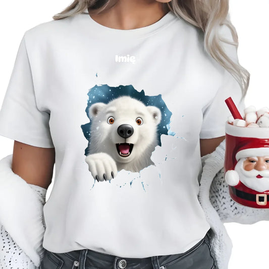 Miś polarny 3D | Personalizowana koszulka damska świąteczna BN86 - StoryCups.pl