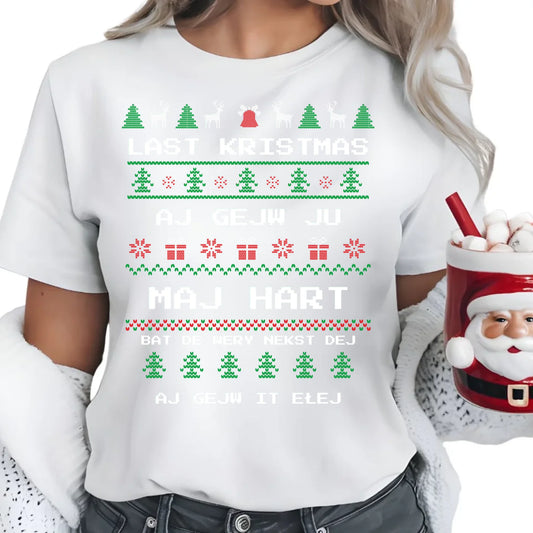 Last kristmas aj gejw ju maj hart | Świąteczna koszulka damska BN13 - StoryCups.pl