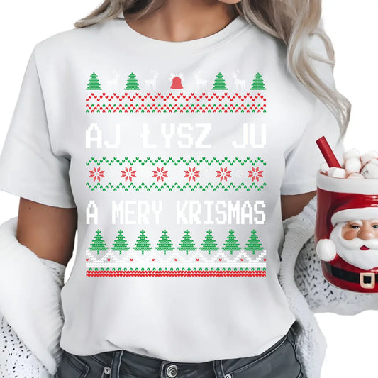 Aj łysz ju a mery krismas | Świąteczna koszulka damska BN12 - StoryCups.pl