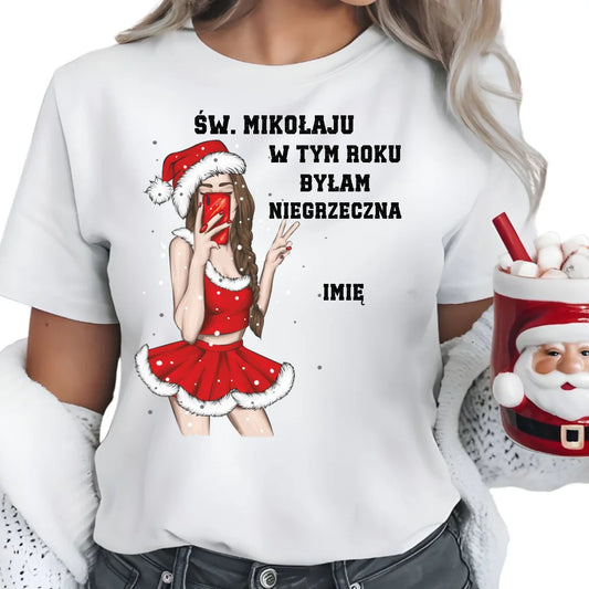 W tym roku byłam niegrzeczna | Personalizowana koszulka damska świąteczna BN21 - StoryCups.pl