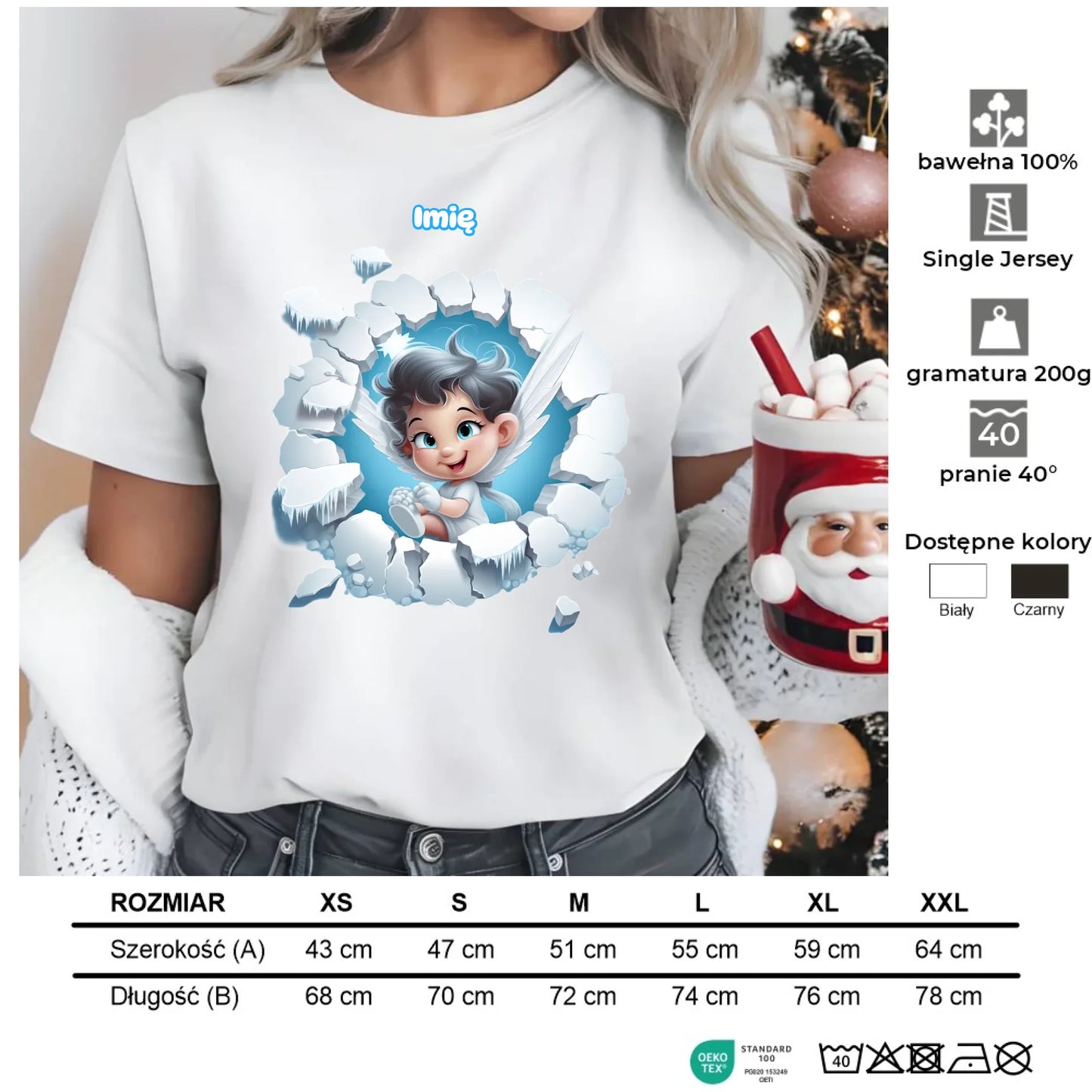 Aniołek 3D | Personalizowana koszulka damska świąteczna BN87 - StoryCups.pl