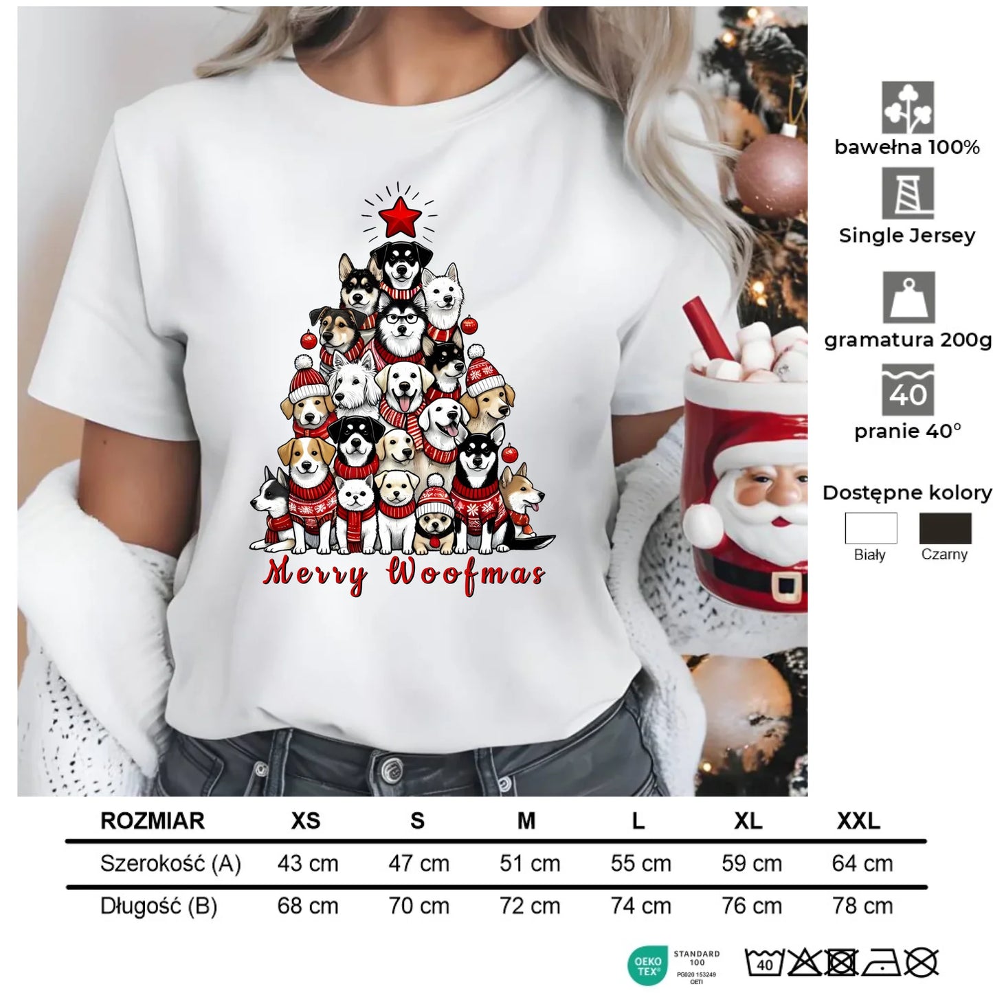Merry woofmas | Świąteczna koszulka damska BN90 - StoryCups.pl
