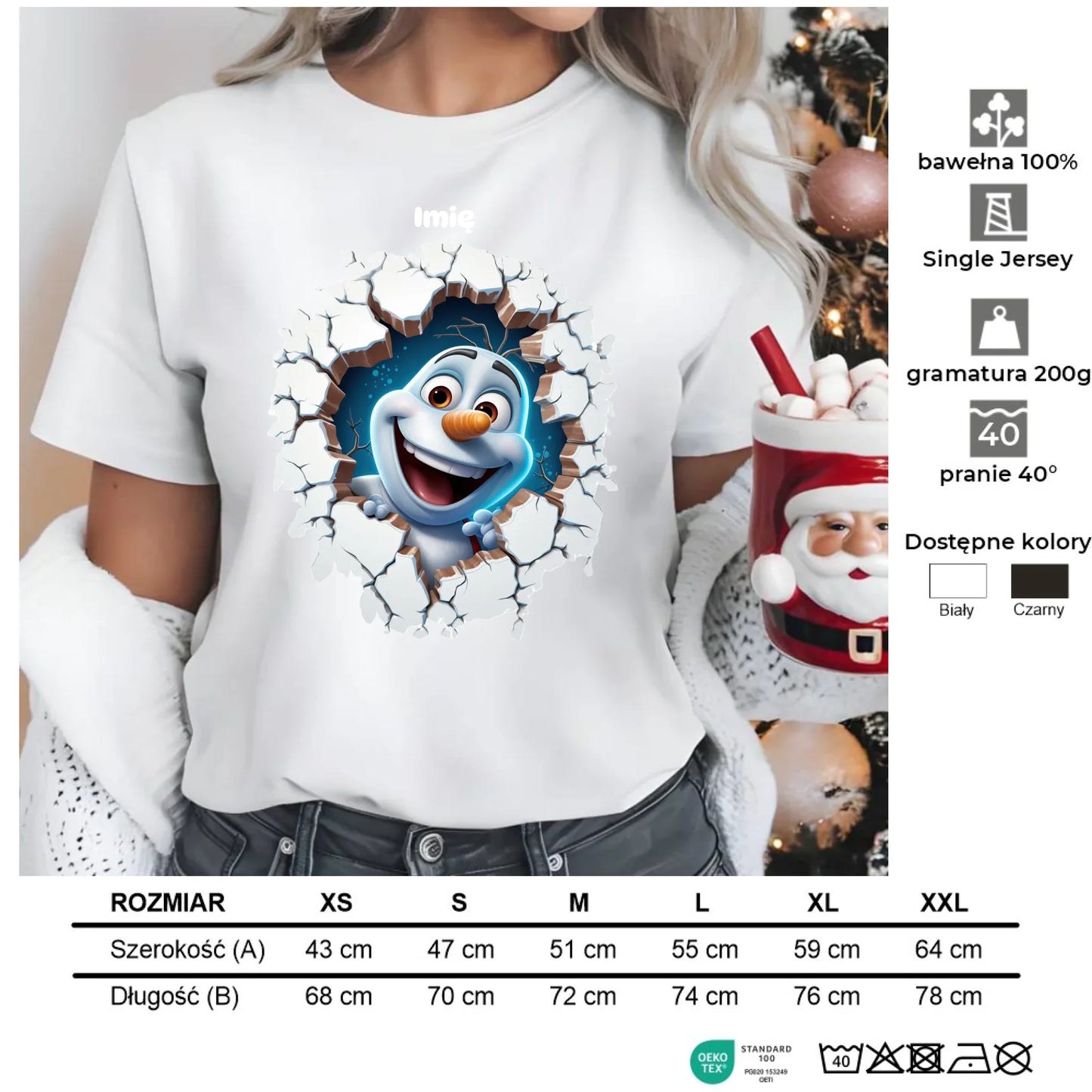 Bałwan 3D | Personalizowana koszulka damska świąteczna BN84 - StoryCups.pl