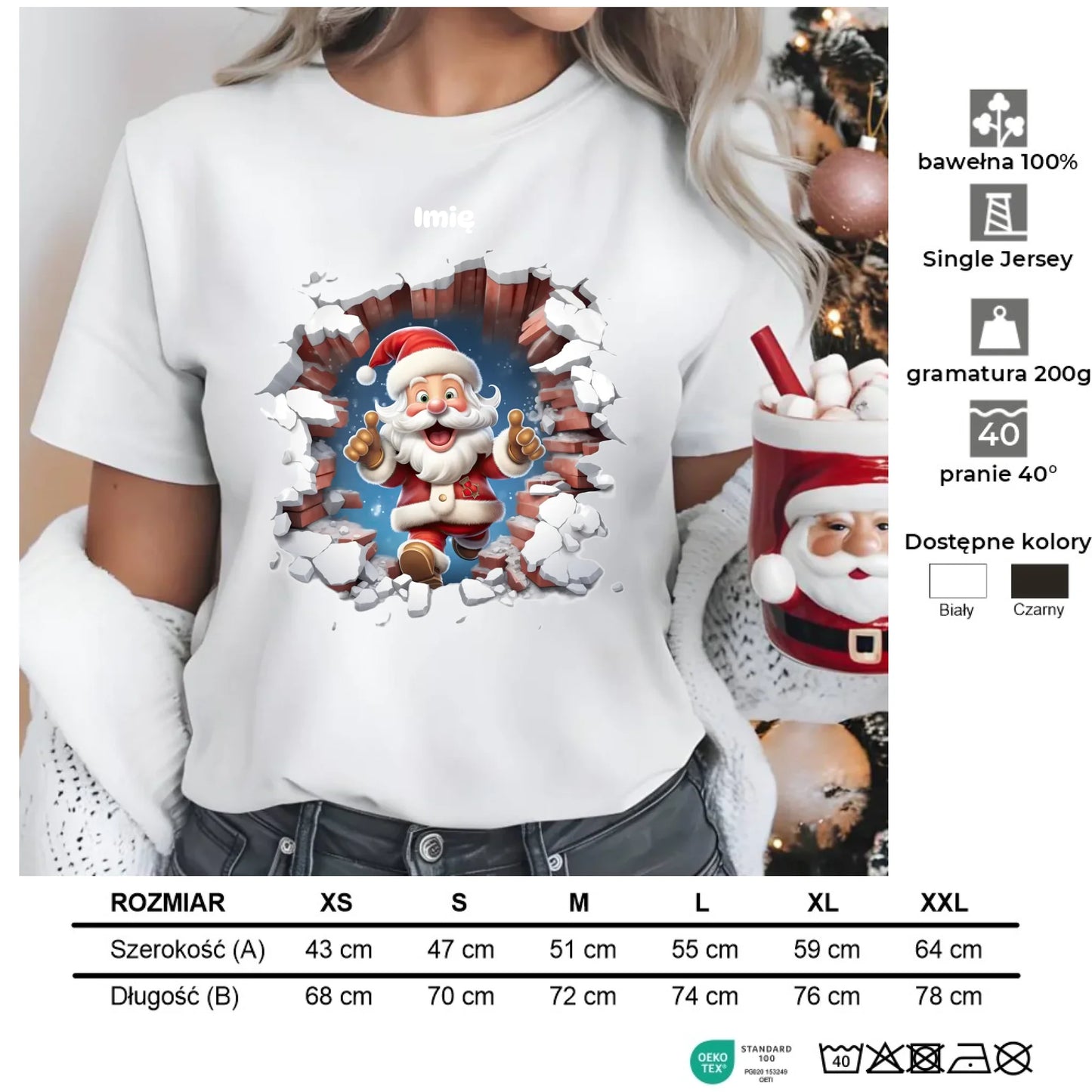 Mikołaj 3D | Personalizowana koszulka damska świąteczna BN83 - StoryCups.pl