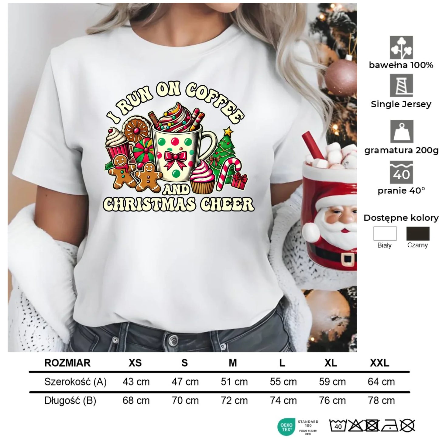 I run on coffee | Świąteczna koszulka damska BN47 - StoryCups.pl