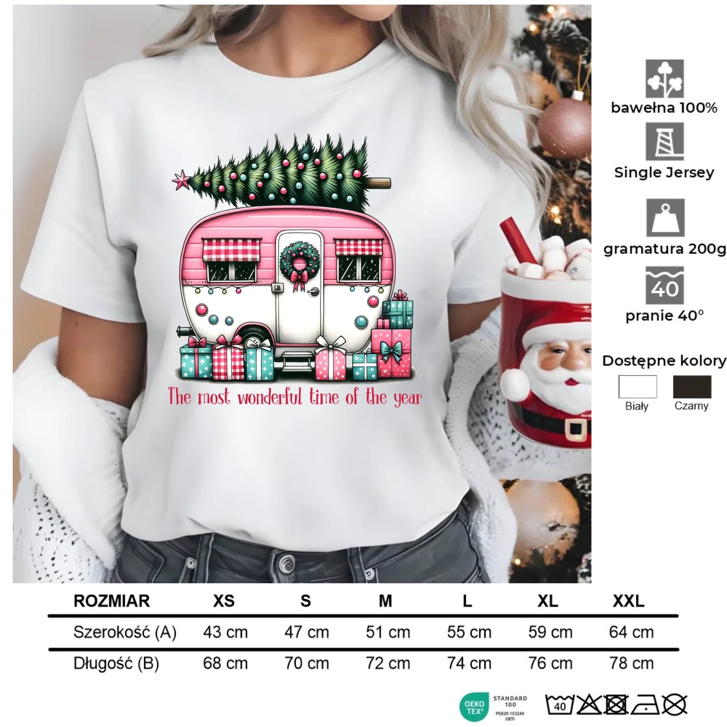 Kempingowe Święta | Świąteczna koszulka damska BN40 - StoryCups.pl