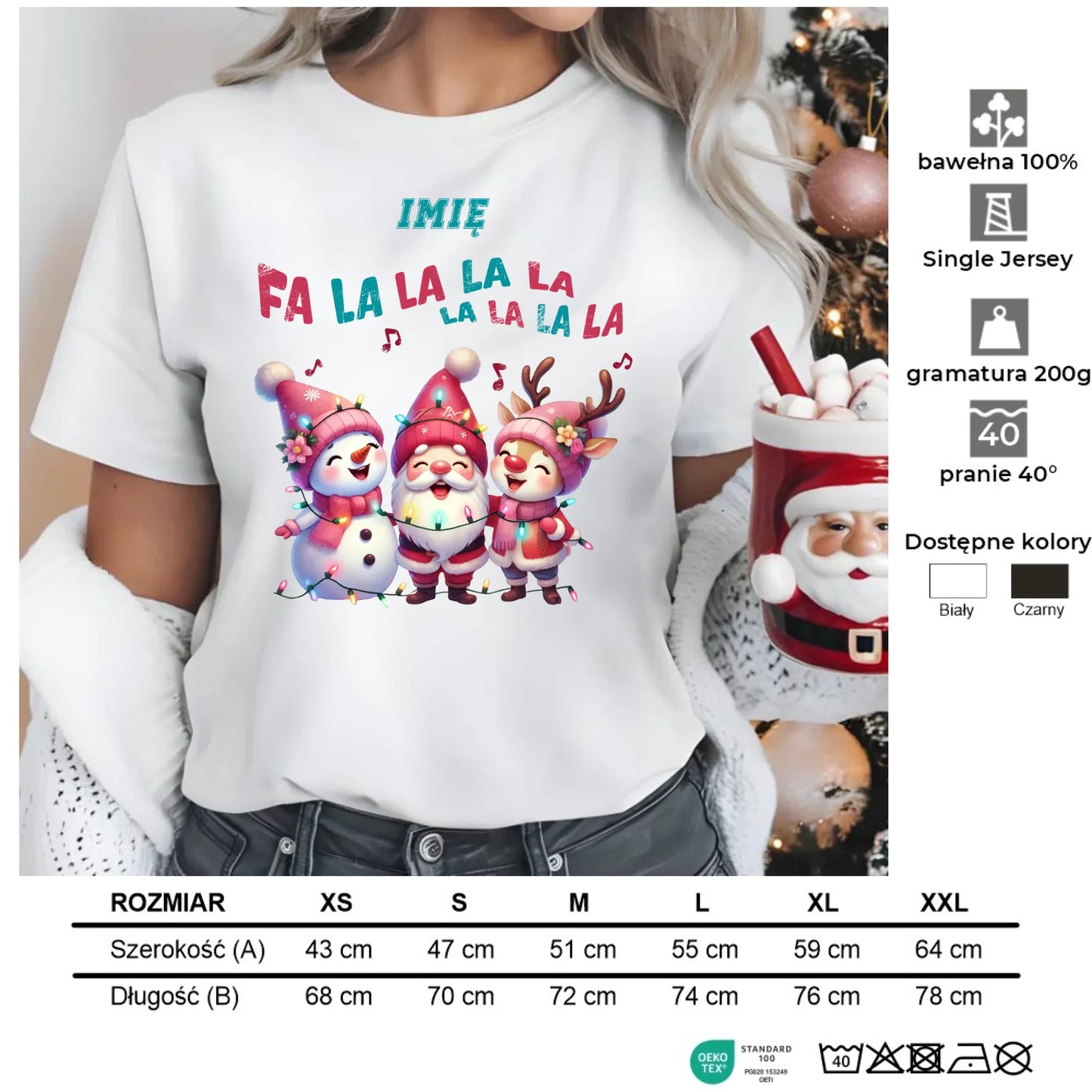 Fa la la la la | Świąteczna koszulka damska z personalizacją BN51 - StoryCups.pl