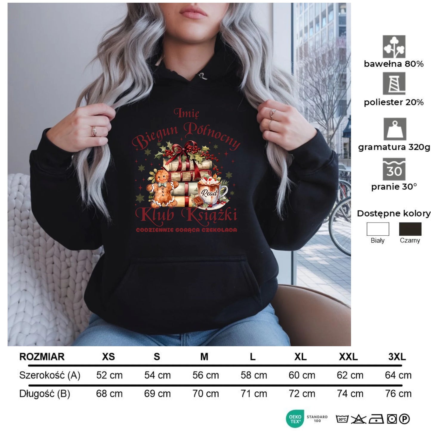 Klub Książki z Bieguna Północnego | Świąteczna bluza damska z kapturem BN79 - StoryCups.pl