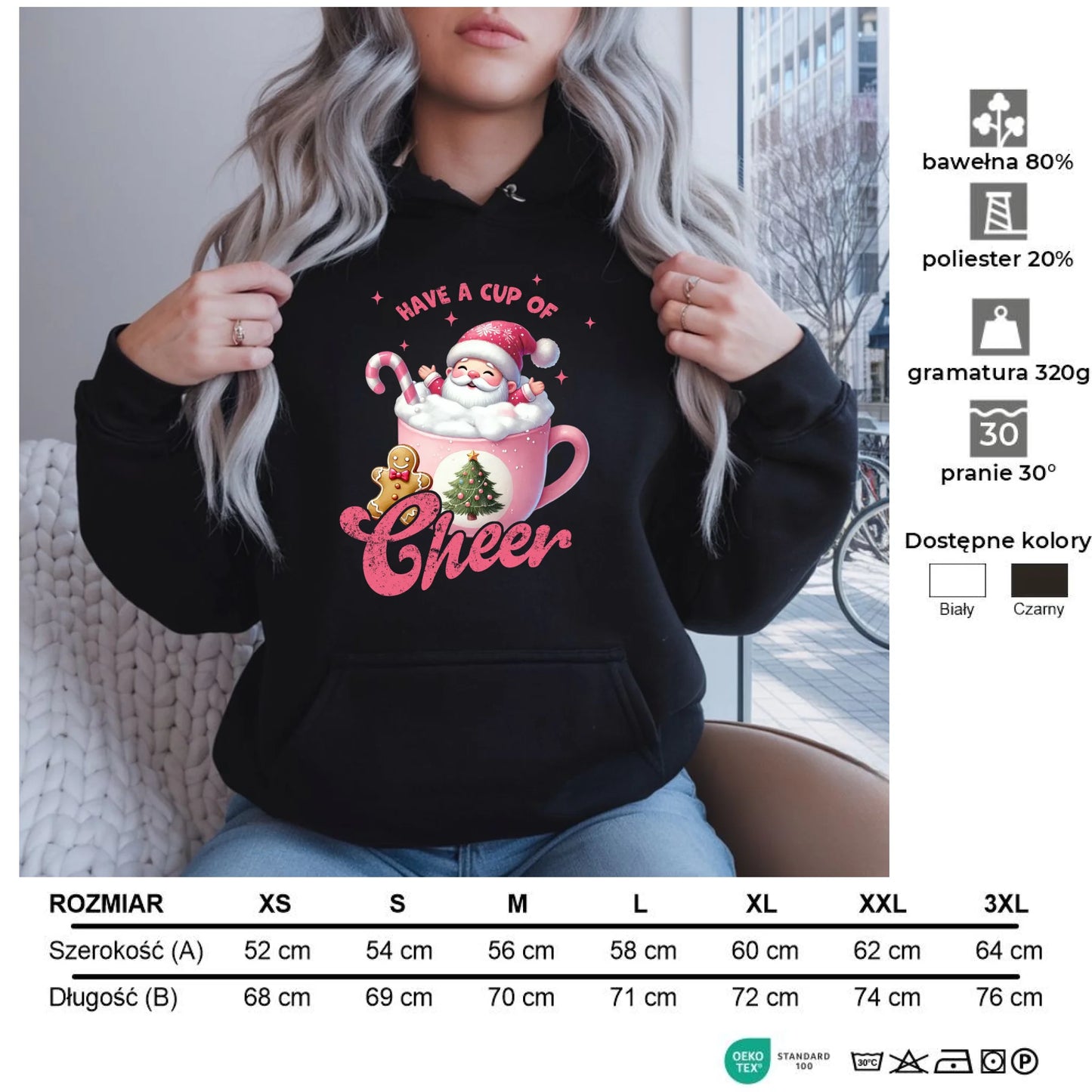 Have a cup of cheer | Świąteczna bluza damska z kapturem BN53 - StoryCups.pl