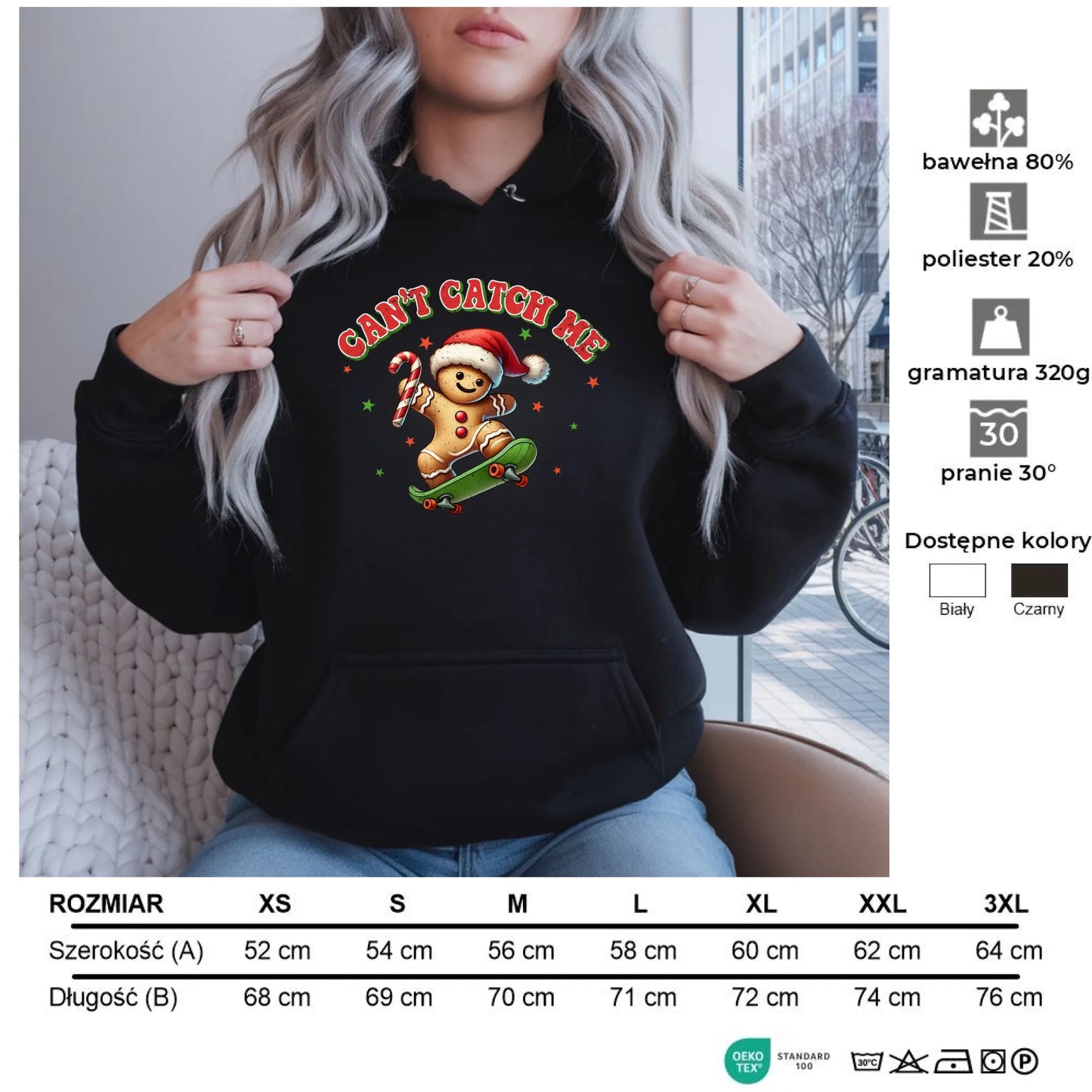 Can't catch me | Świąteczna bluza damska z kapturem BN45 - StoryCups.pl