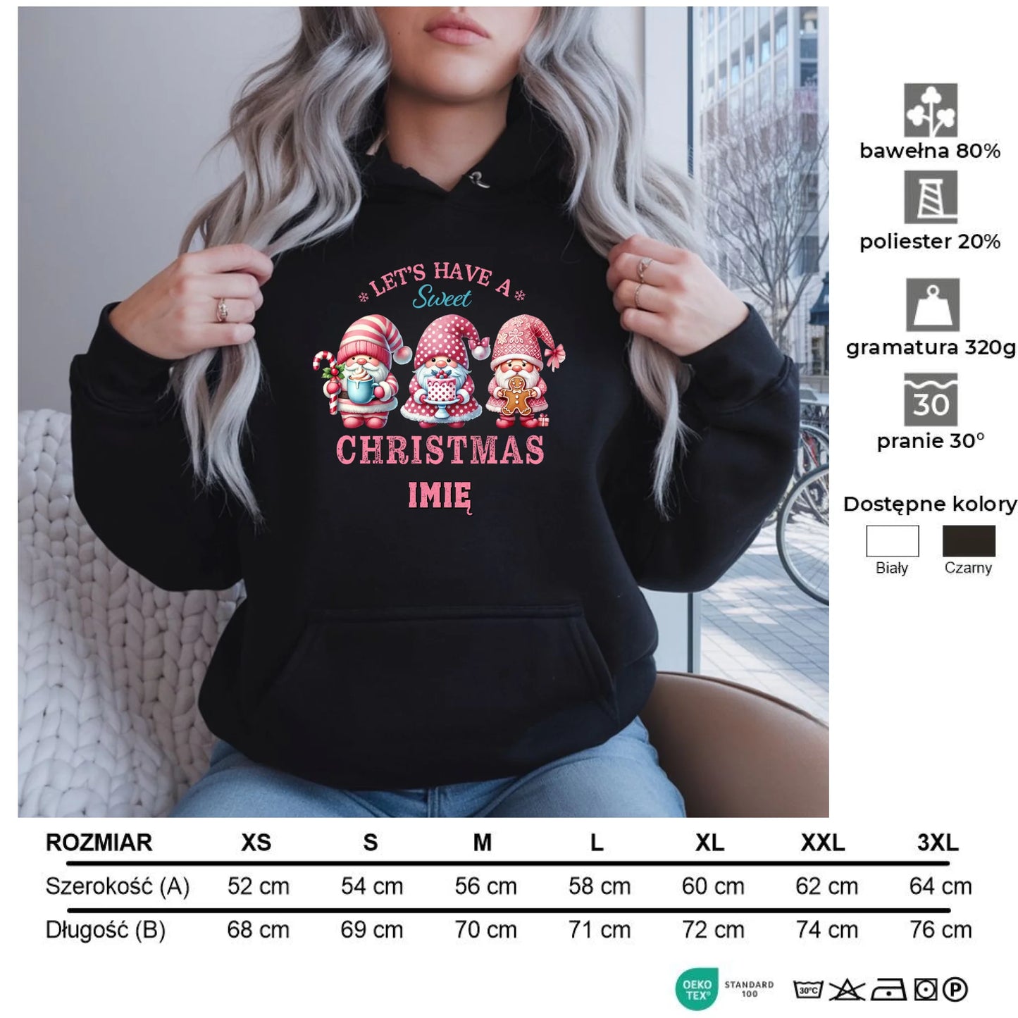 Słodkie święta | Personalizowana świąteczna bluza damska z kapturem BN57 - StoryCups.pl