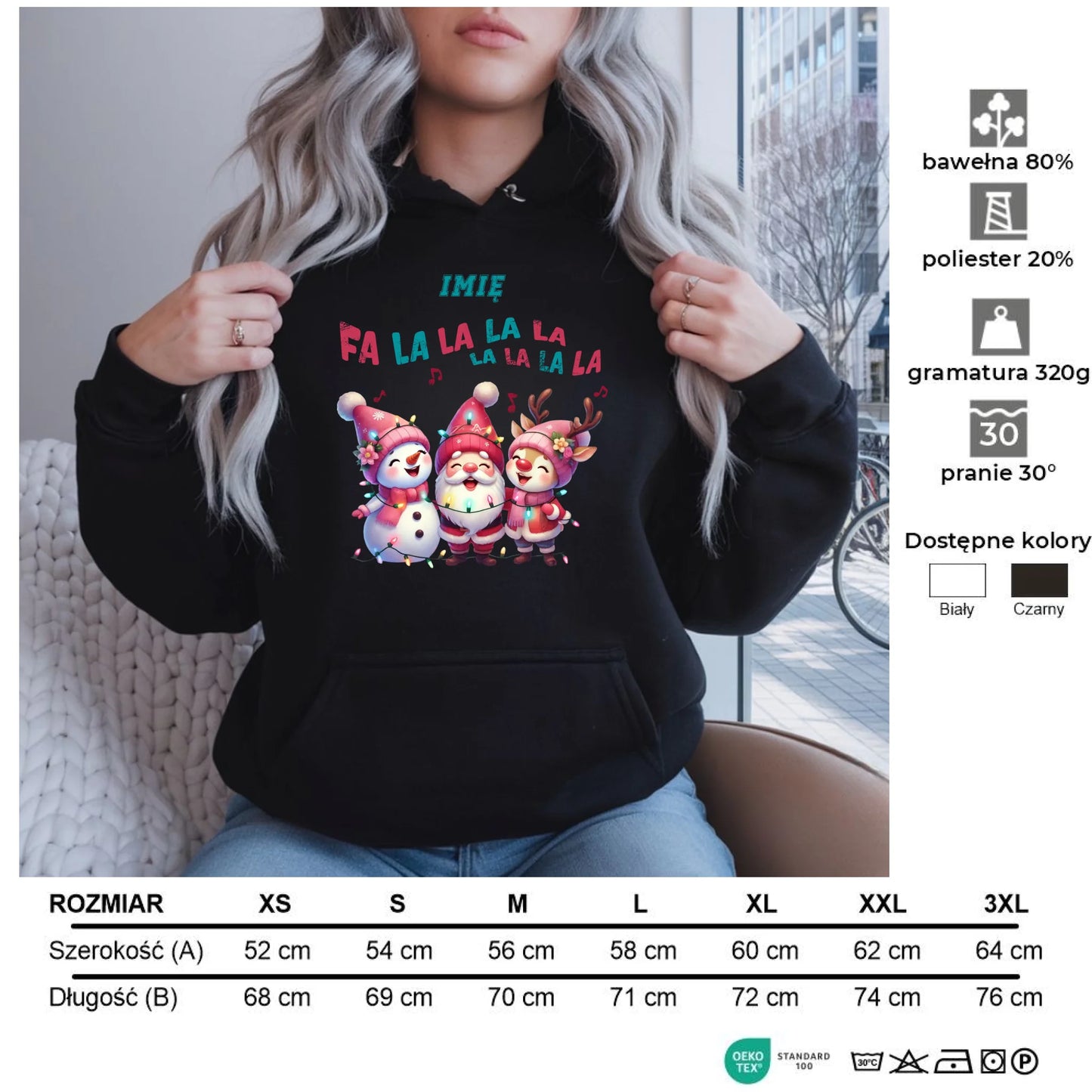 Fa la la la la | Świąteczna bluza damska z kapturem i personalizacją BN51 - StoryCups.pl