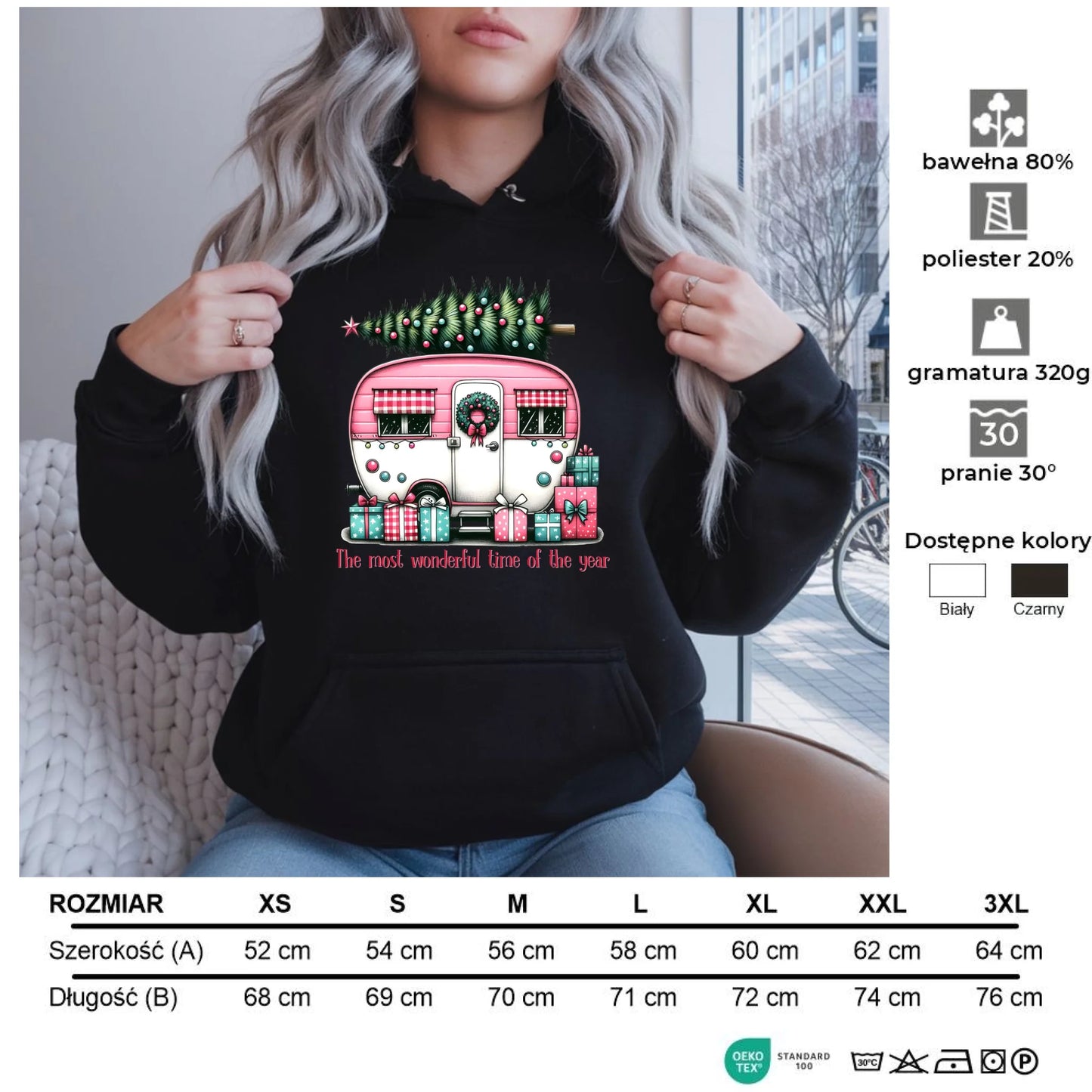 Kempingowe Święta | Świąteczna bluza damska z kapturem BN40 - StoryCups.pl