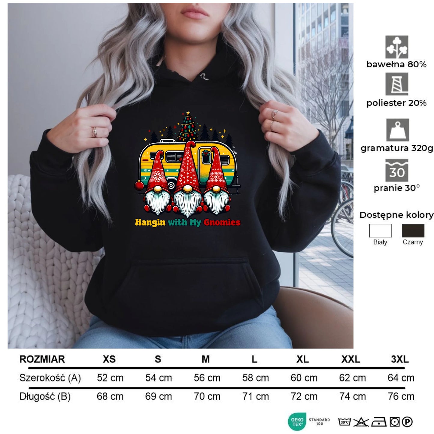 Święta z gnomami | Świąteczna bluza damska z kapturem BN41 - StoryCups.pl